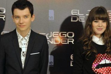 Asa Butterfield y Hailee Steinfeld durante la presentación de "El juego de Ender" en Madrid